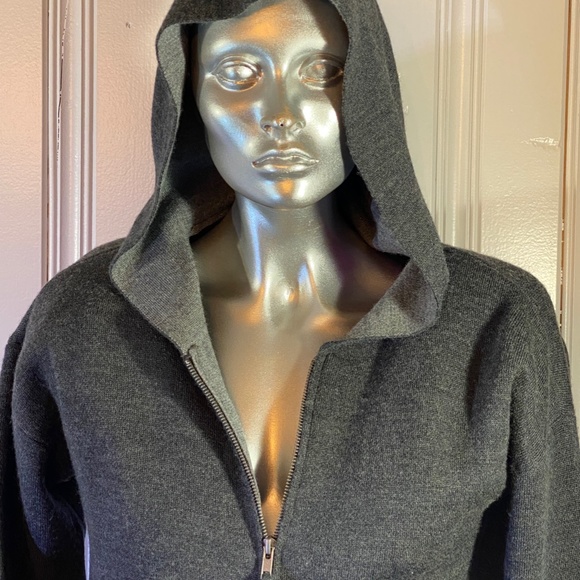 JONES & CO Front Zippered closure Hooded Sweater Cardigan two-tone layering soft - Picture 7 of 10